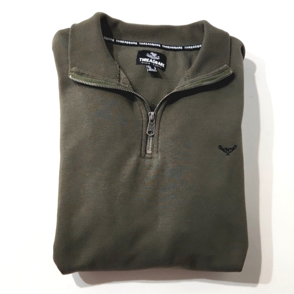 Threadbare Denim Corps Men's Forest Green Pull Over 1/4 Zip Sweatshirt M EUC - Picture 2 of 10